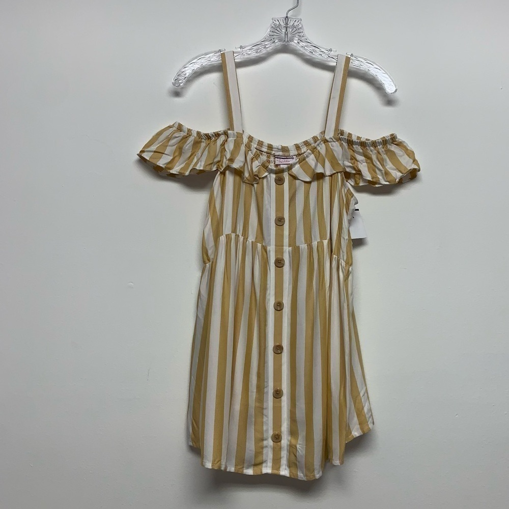 Isabel Maternity Size M Yellow White Striped Off Shoulder Button Front Top NWT